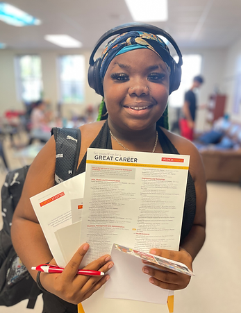 Student celebrating a career milestone